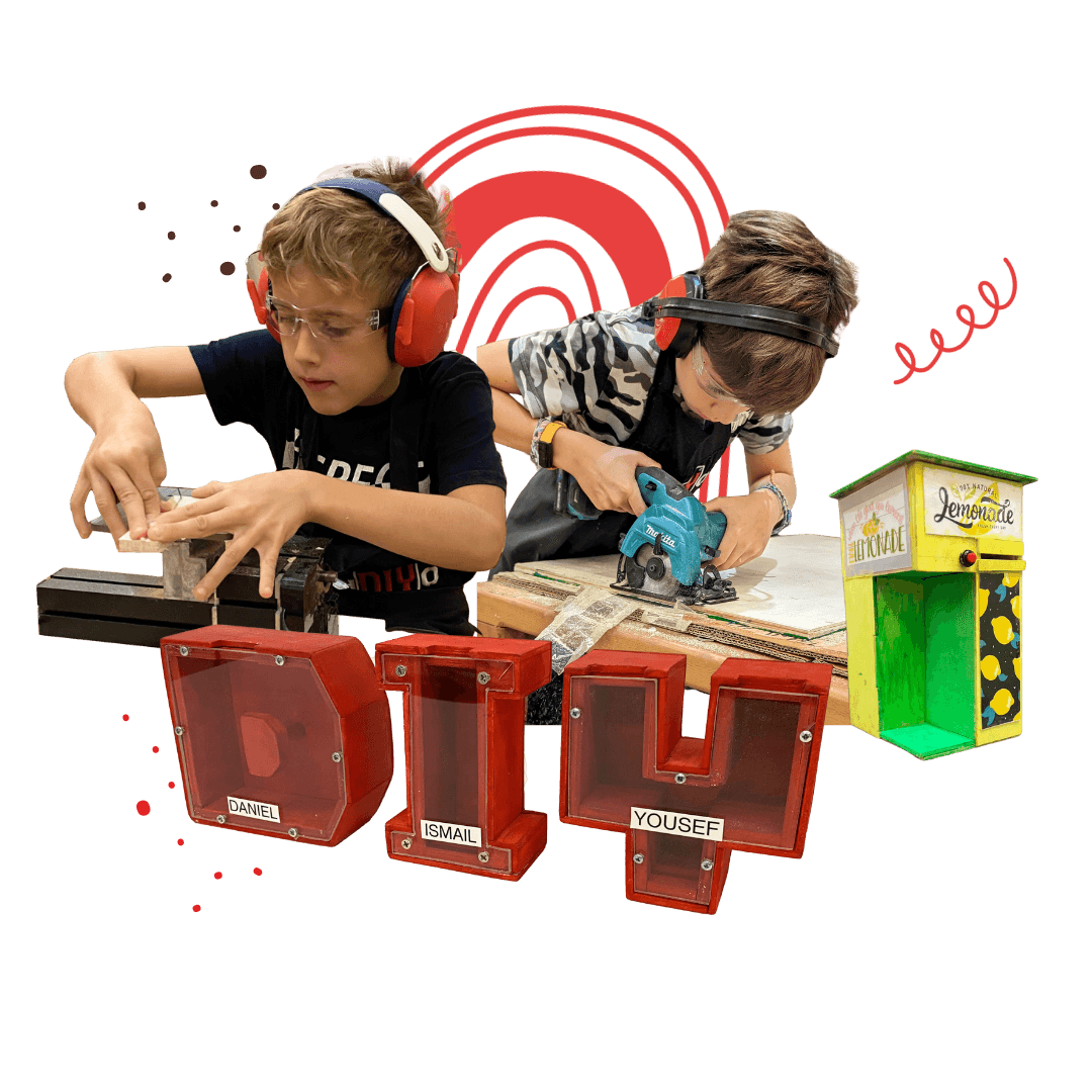 Students working on woodworking projects