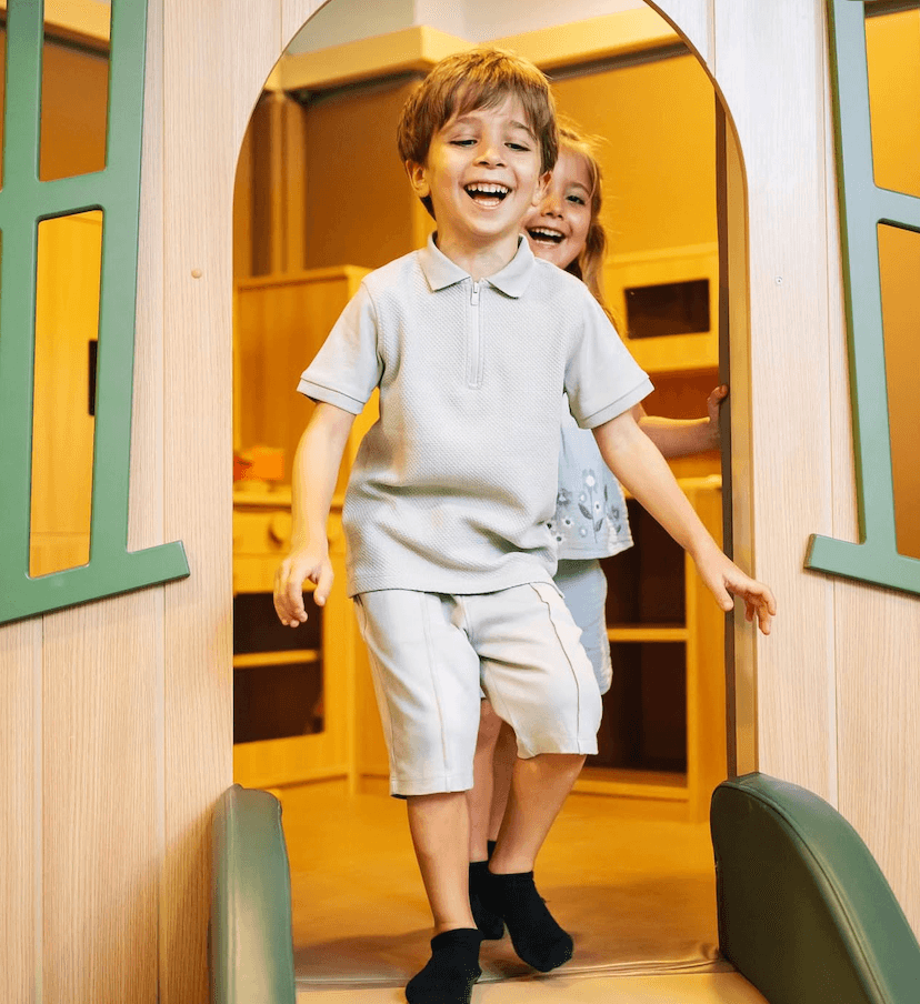Happy child playing in the StuDIYo Play sensory area in Dubai